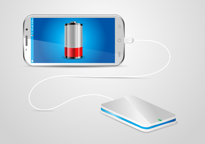 Charging a mobile phone with a powerbank - vector illustration